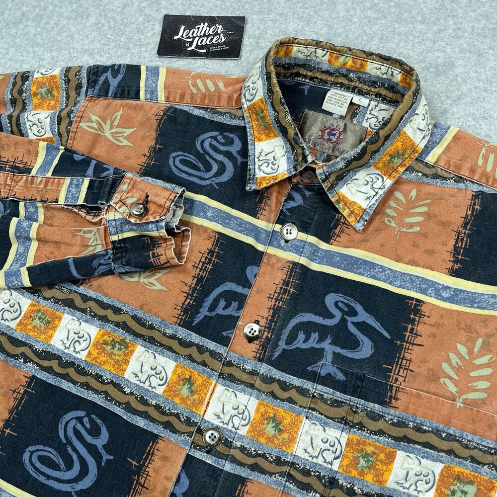 Vintage Territory Ahead Shirt Mens Large Aztec Southwestern Painted Long Sleeve